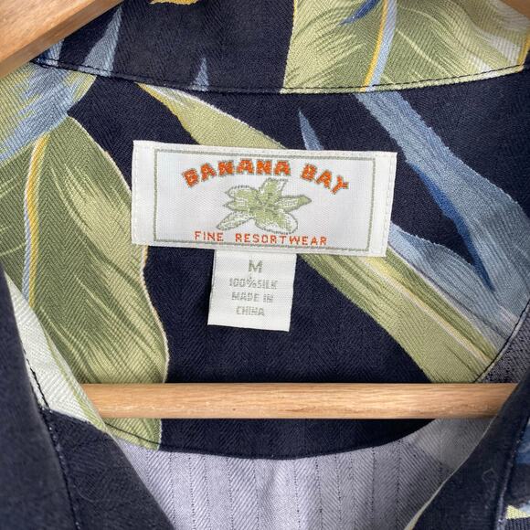 Banana Bay Top Women’s Medium Silk Knot Tie Front Tropical Palm Print Resortwear - Picture 3 of 6